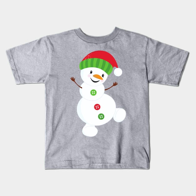 Christmas Snowman, Buttons, Hat, Carrot Nose, Xmas Kids T-Shirt by Jelena Dunčević